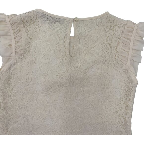 Girls Cream Lace Ruffle Sleeve Top By Loft - Picture 4 of 8